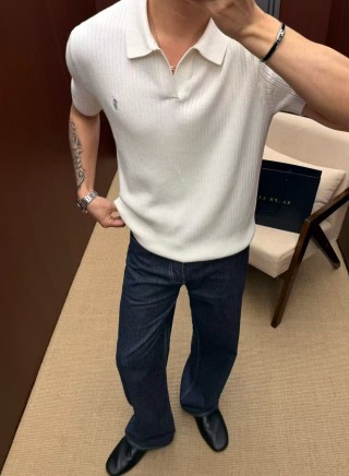 Ralph Lauren White Ribbed Polo Shirt view 3