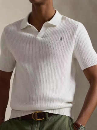 Ralph Lauren White Ribbed Polo Shirt view 4