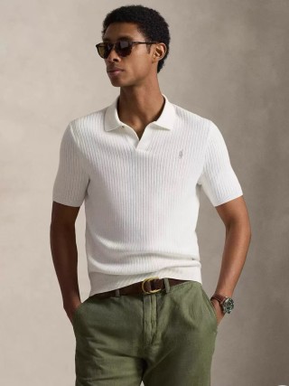 Ralph Lauren White Ribbed Polo Shirt view 5