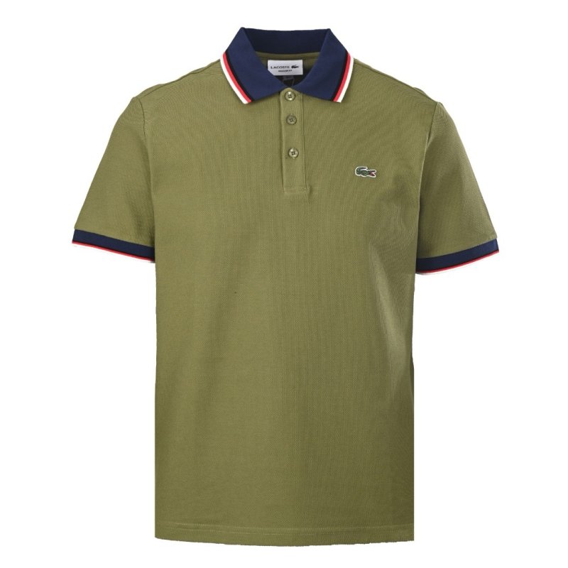 Lacoste Women's Olive Green Polo Shirt with Striped Trim view