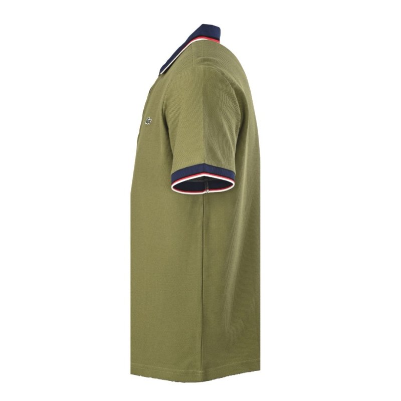 Lacoste Women's Olive Green Polo Shirt with Striped Trim view