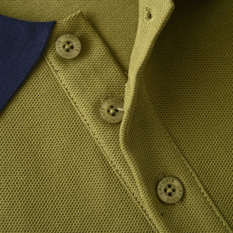 Lacoste Women's Olive Green Polo Shirt with Striped Trim view
