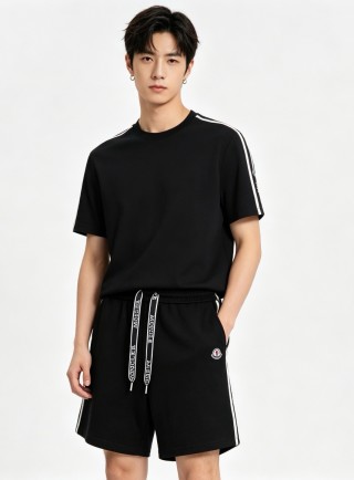 Moncler Black Shorts with Tape Detail