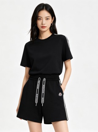 Moncler Black Shorts with Tape Detail view 2