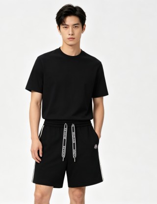 Moncler Black Shorts with Tape Detail view 3