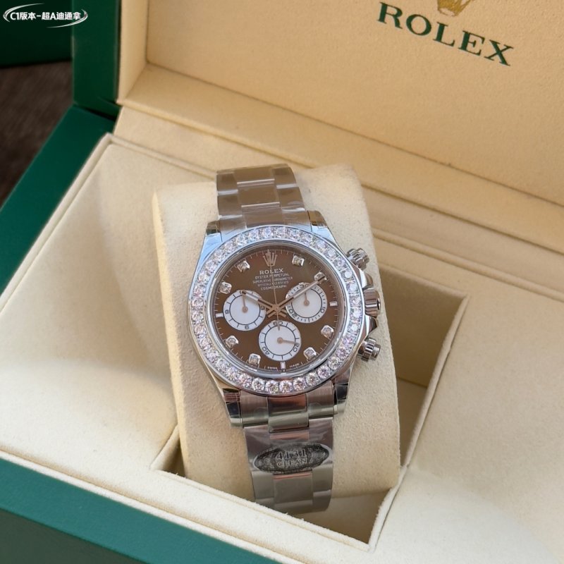 Rolex Daytona Chronograph Steel Diamond Bezel Brown Dial