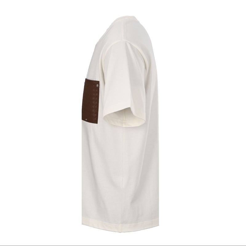 White Short Sleeve T-Shirt with Brown Pocket Detail view