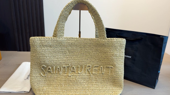 Saint Laurent Woven Straw Tote Bag Natural