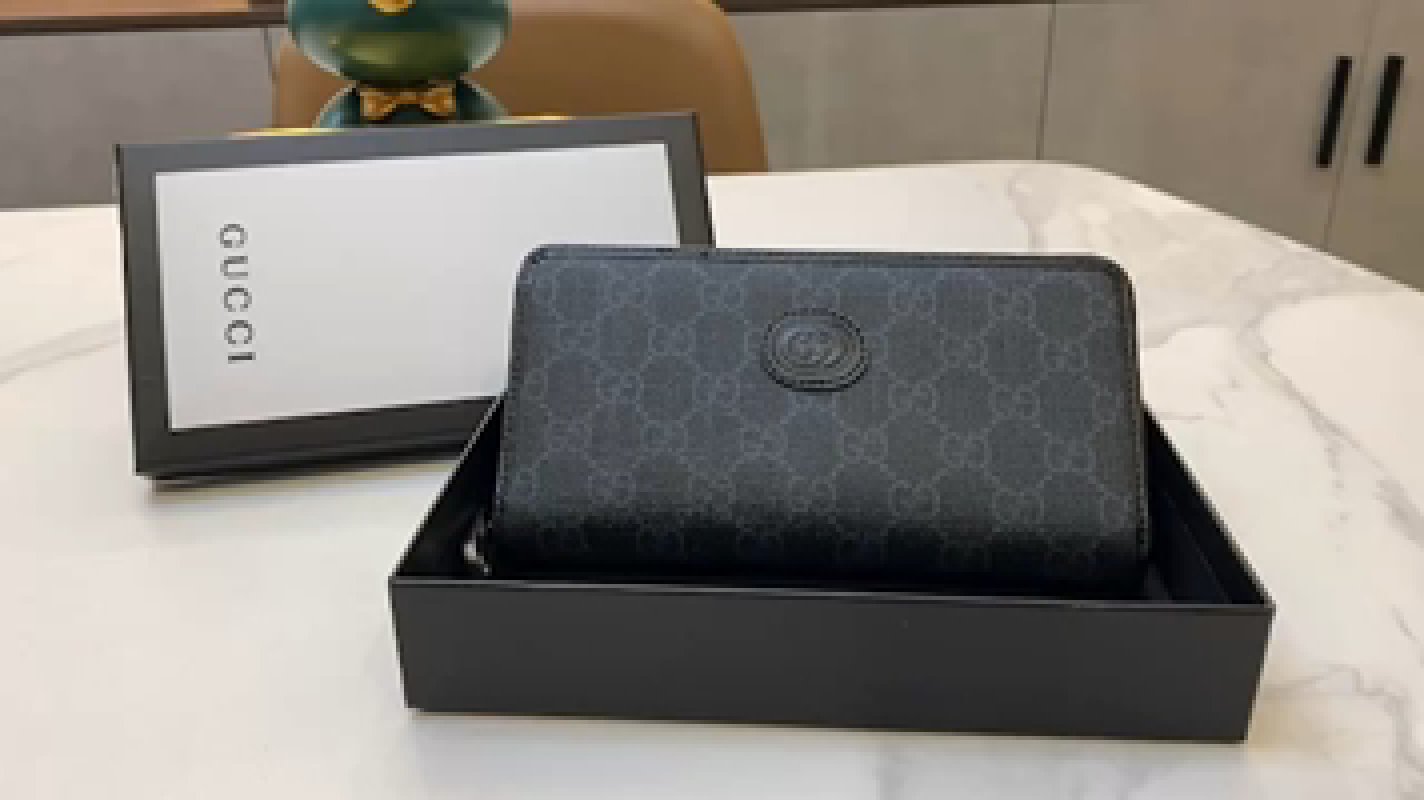 Gucci Black GG Canvas Zip-Around Wallet