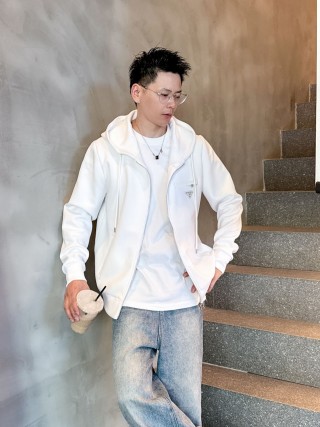 Prada White Zip Hoodie Jacket