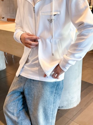Prada White Zip Hoodie Jacket view 2
