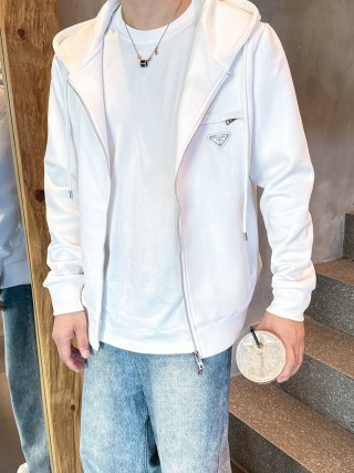 Prada White Zip Hoodie Jacket view 3