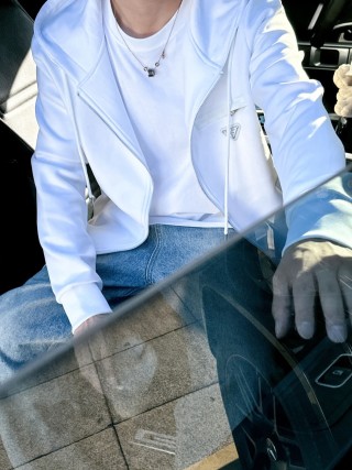 Prada White Zip Hoodie Jacket view 6