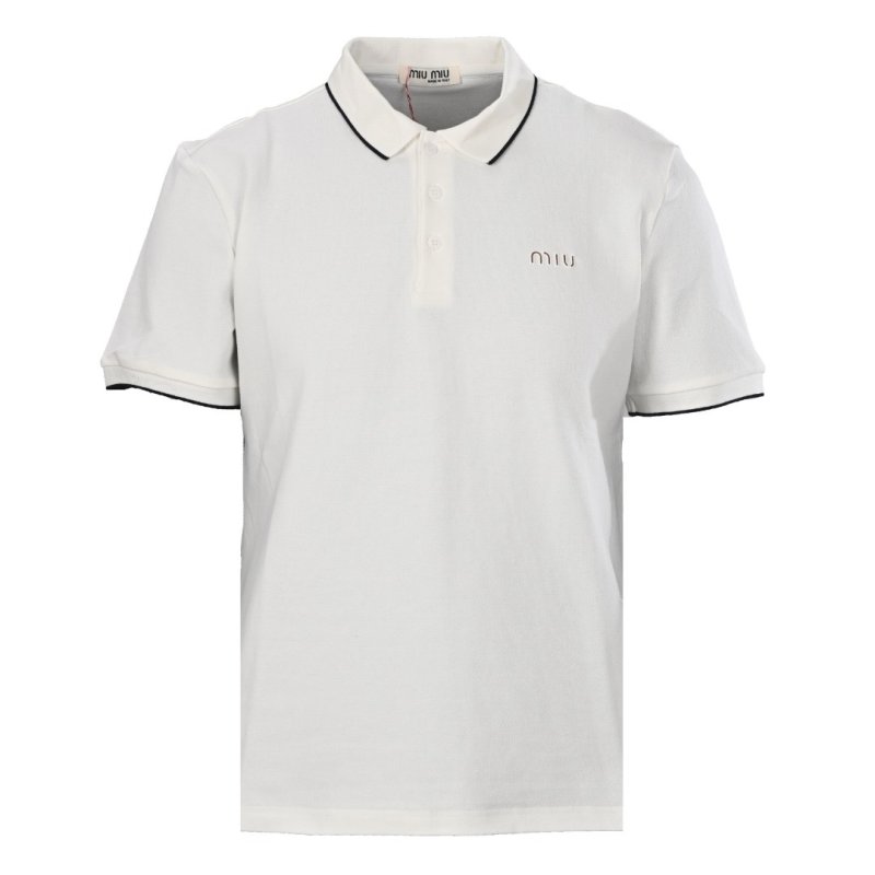 Miu Miu White Polo Shirt with Navy Trim view