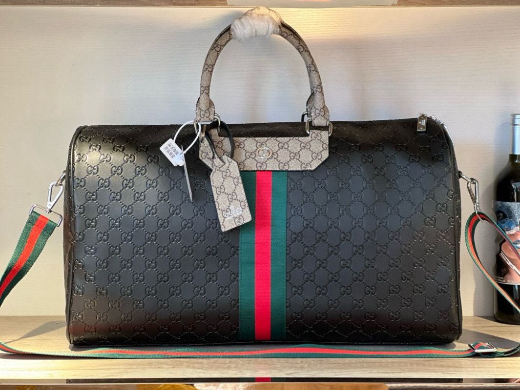 Gucci Monogram Travel Duffel Bag Black Red Green