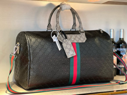 Gucci Monogram Travel Duffel Bag Black Red Green view 3