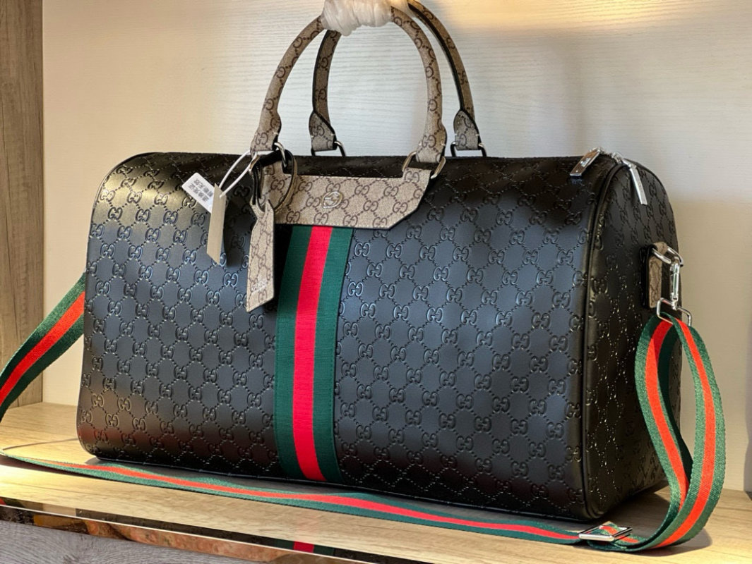 Gucci Monogram Travel Duffel Bag Black Red Green view