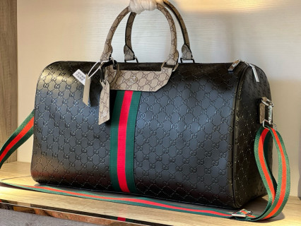 Gucci Monogram Travel Duffel Bag Black Red Green view 4