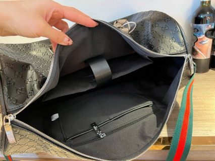 Gucci Monogram Travel Duffel Bag Black Red Green view 8