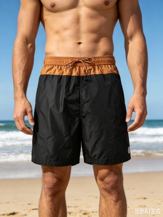 Black & Tan Colorblock Nylon Swim Shorts view 3