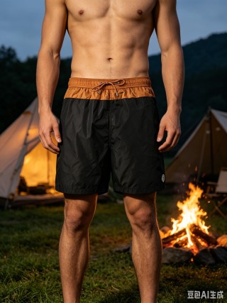 Black & Tan Colorblock Nylon Swim Shorts view 5