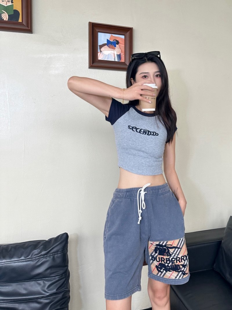 Burberry Check Denim Shorts Blue