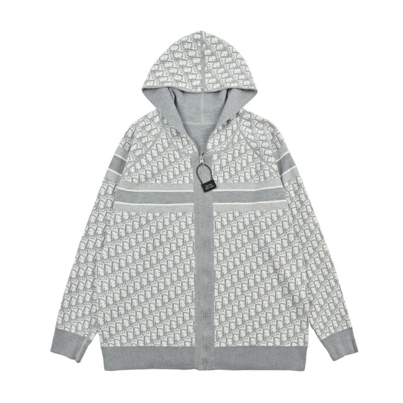 Gray Knit Cardigan with Textured Pattern view