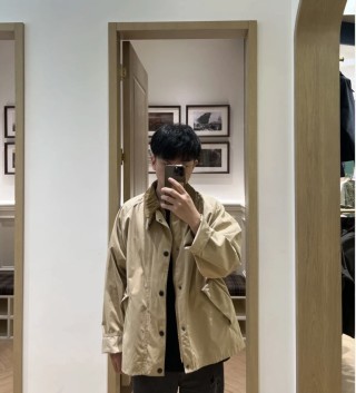 Beige Corduroy Collar Button-Up Overshirt Jacket view 11