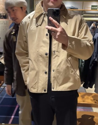 Beige Corduroy Collar Button-Up Overshirt Jacket view 12