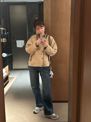 Beige Corduroy Collar Button-Up Overshirt Jacket view 5
