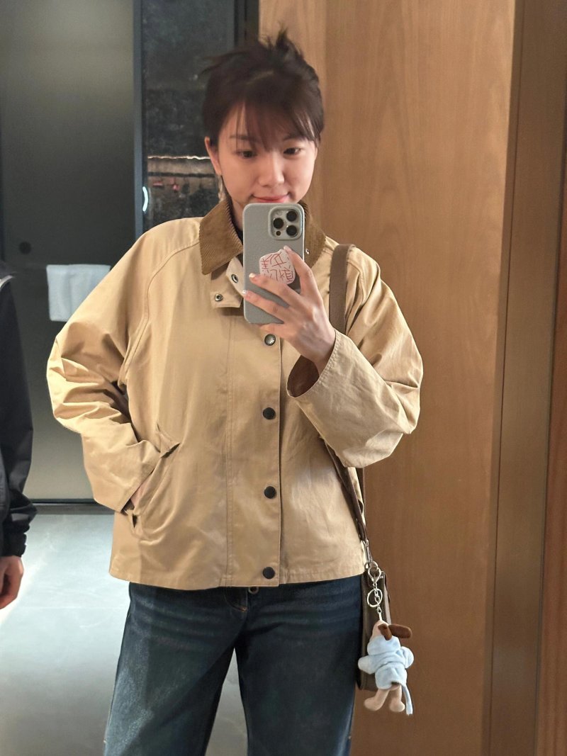 Beige Corduroy Collar Button-Up Overshirt Jacket view