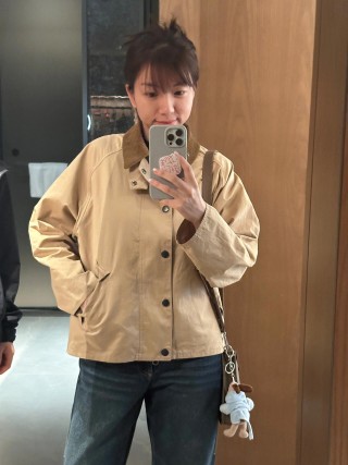 Beige Corduroy Collar Button-Up Overshirt Jacket view 6