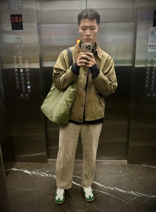 Beige Corduroy Collar Button-Up Overshirt Jacket view 7