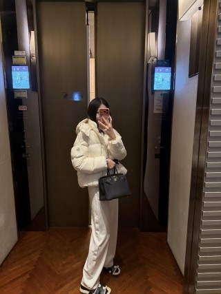 Cream Puffer Down Jacket – Oversized Fit view 2