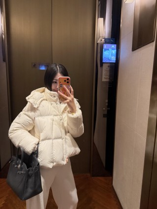 Cream Puffer Down Jacket – Oversized Fit view 3