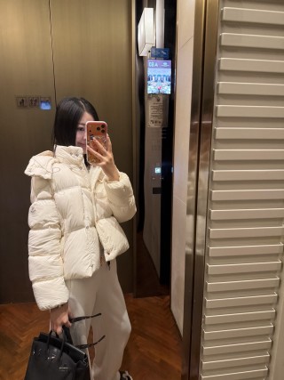 Cream Puffer Down Jacket – Oversized Fit view 5