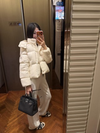 Cream Puffer Down Jacket – Oversized Fit view 6
