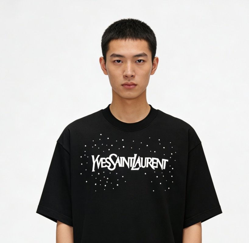 Yves Saint Laurent Black Logo Star Print T-Shirt