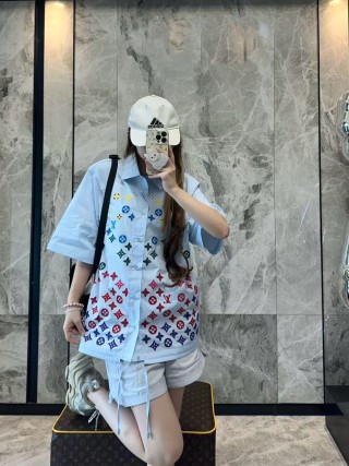 Louis Vuitton Monogram Short Sleeve Shirt Light Blue