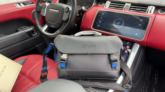 Coach Grey Leather Shoulder Bag with Blue Straps
