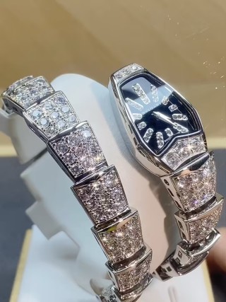 Bulgari Serpenti Two-Circle Diamond Watch Silver