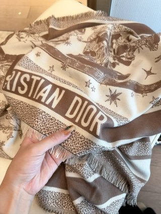 Dior Jungle Animal Print Silk Wool Square Scarf 140cm Beige view 4