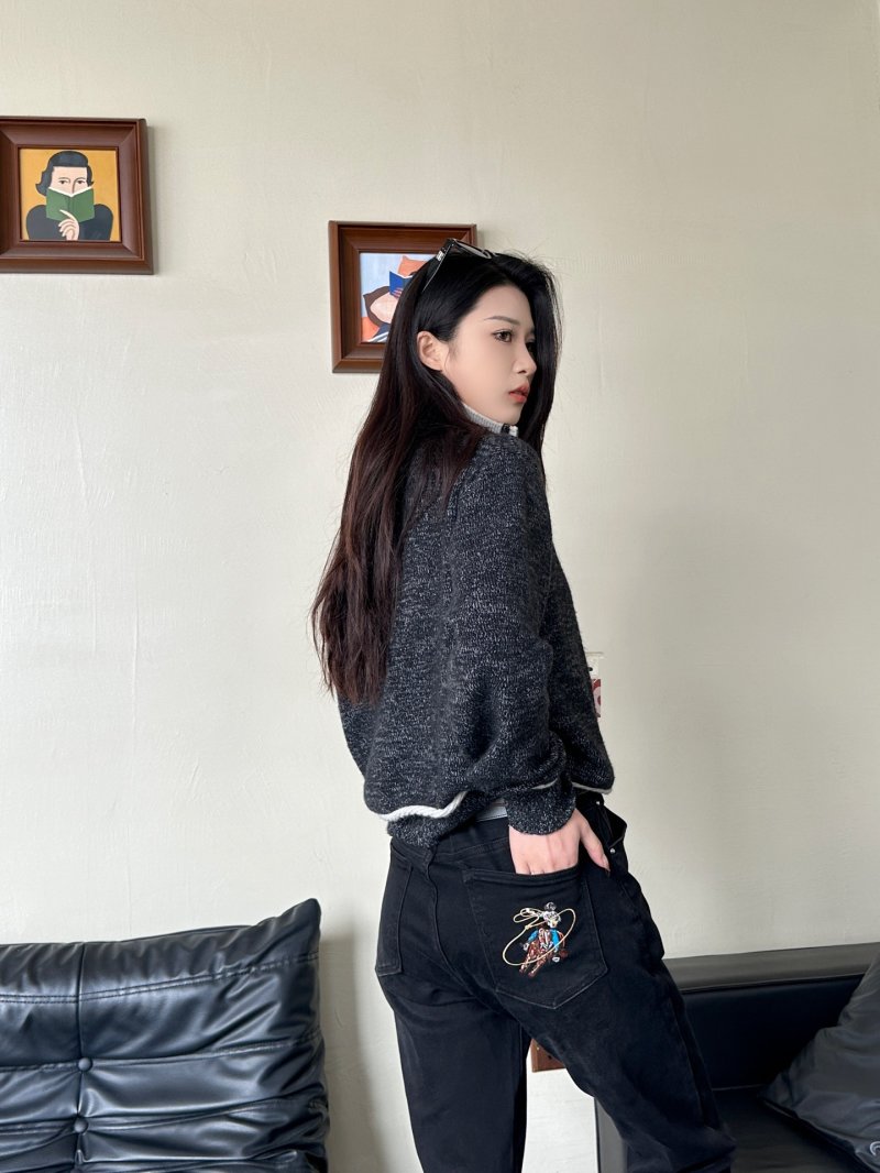 Black Embroidered Denim Jeans with Celestial Angel Graphic view