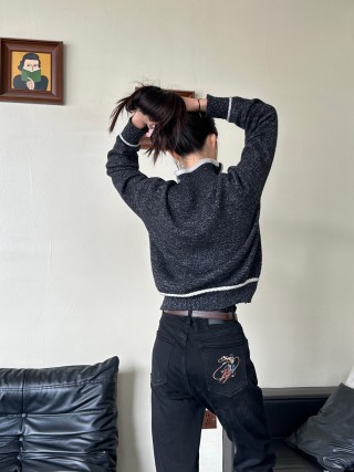 Black Embroidered Denim Jeans with Celestial Angel Graphic view 4