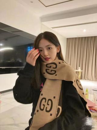 Gucci GG Logo Jacquard Wool Silk Scarf - Beige/Brown view 4