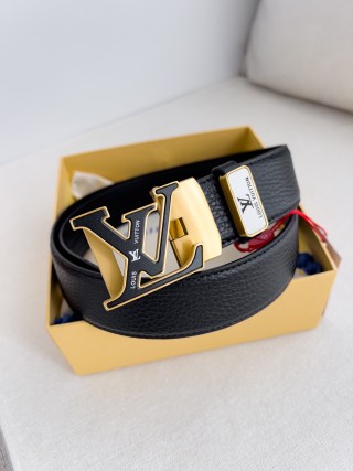 Louis Vuitton LV Automatic Gold Buckle Black Leather Belt