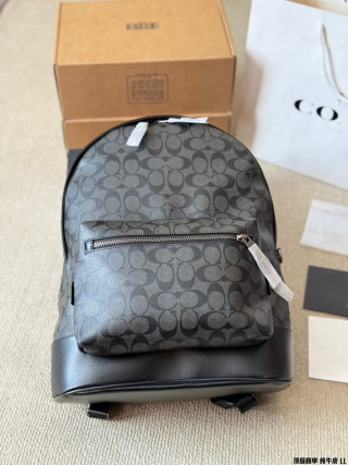Coach West 35 Black Monogram Leather Backpack view 2