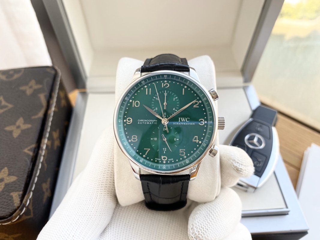 IWC Portugese Chronograph Automatic Green Dial Steel Watch