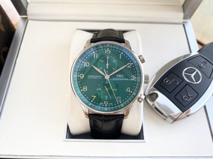 IWC Portugese Chronograph Automatic Green Dial Steel Watch view 2