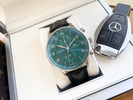 IWC Portugese Chronograph Automatic Green Dial Steel Watch view 3